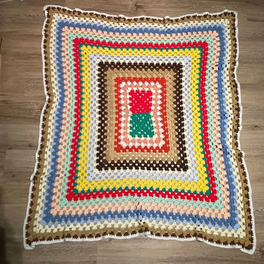 Handmade Colorful Crochet Blanket Throw Afghan Granny Square Knit 48